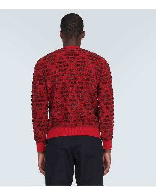 Giorgio Armani Red Logo Jacquard Wool-Blend Sweater for men