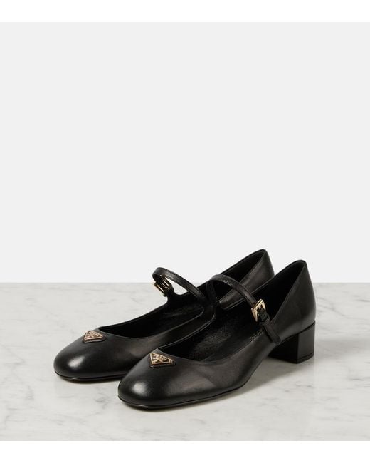 Prada Black Mary-Jane-Pumps 35 Aus Leder