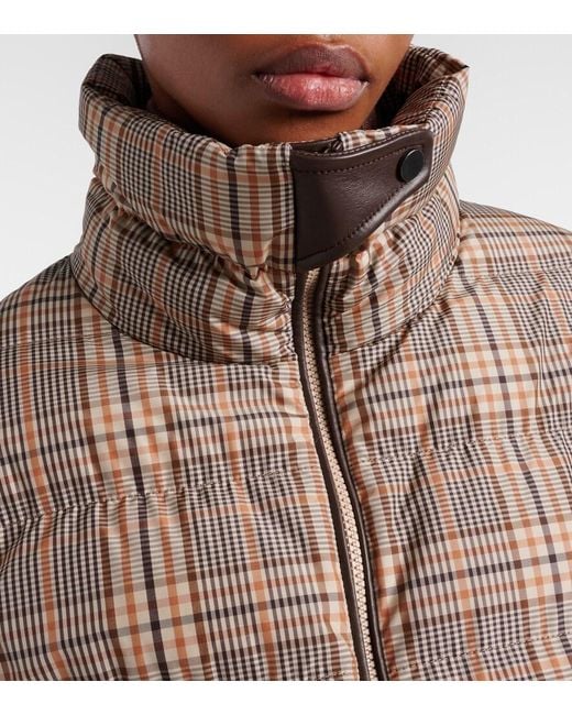 Brunello Cucinelli Brown Checked Leather-Trimmed Down Jacket