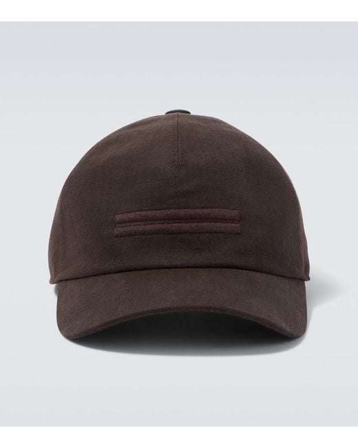 Zegna Brown Embroidered Linen Baseball Cap for men