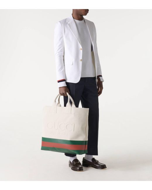 Cabas en toile a logo Gucci pour homme en coloris White