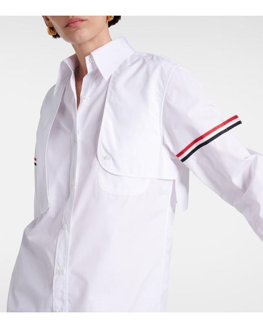 Thom Browne White Rwb Stripe Cotton Shirt Dress