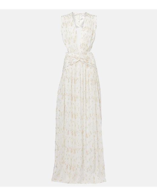Costarellos White Luccia Cutout Silk Jacquard Gown