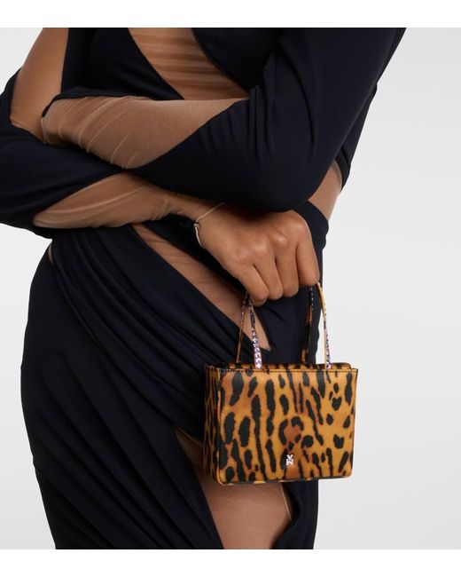 AMINA MUADDI Brown Superamini Leopard-Print Satin Tote Bag