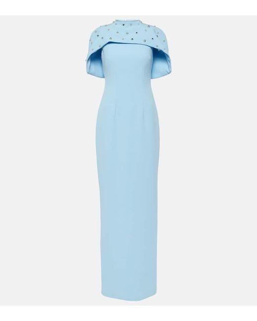 Safiyaa Blue Crystal-embellished Caped Gown