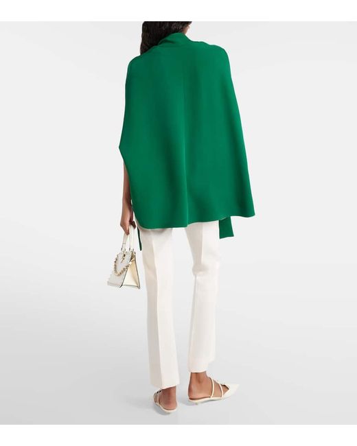Blusa de seda con capa y cuello anudado Valentino de color Green