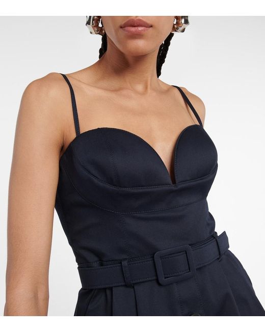 Carolina Herrera Blue Belted Cotton-Blend Midi Dress