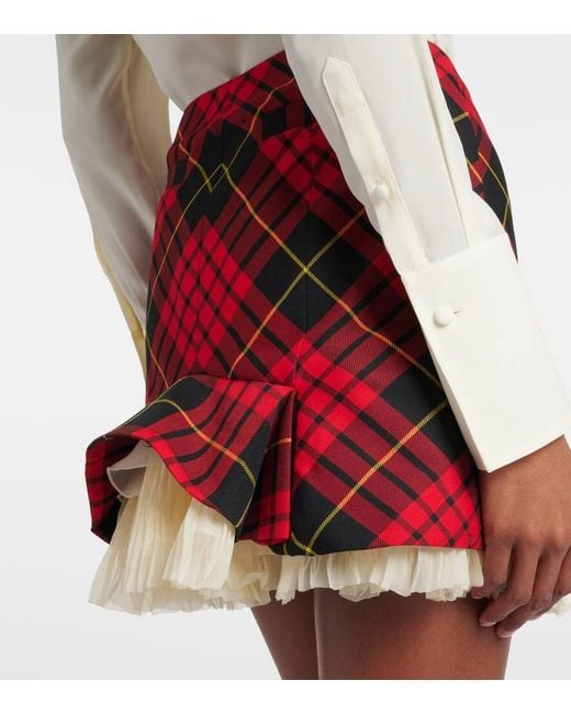 Alexander McQueen Red Macqueen Tartan Ruffled Miniskirt