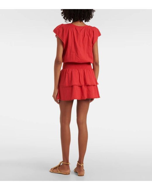Vestido Corto Keri De Algodon A Capas Melissa Odabash de color Red