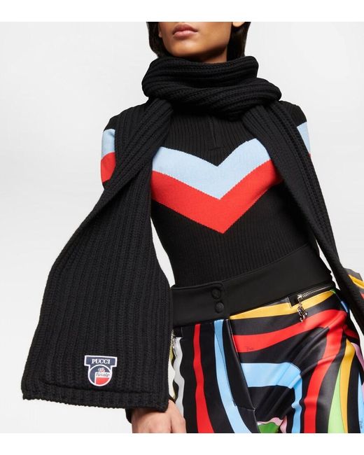 Emilio Pucci Black X Fusalp Ribbed-Knit Wool Scarf