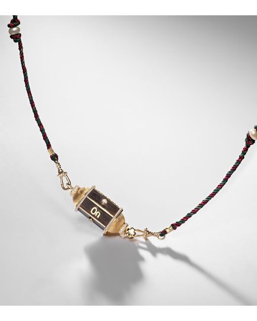 Marie Lichtenberg Metallic Knock On Wood 18Kt Locket Necklace With Diamonds And Pearls