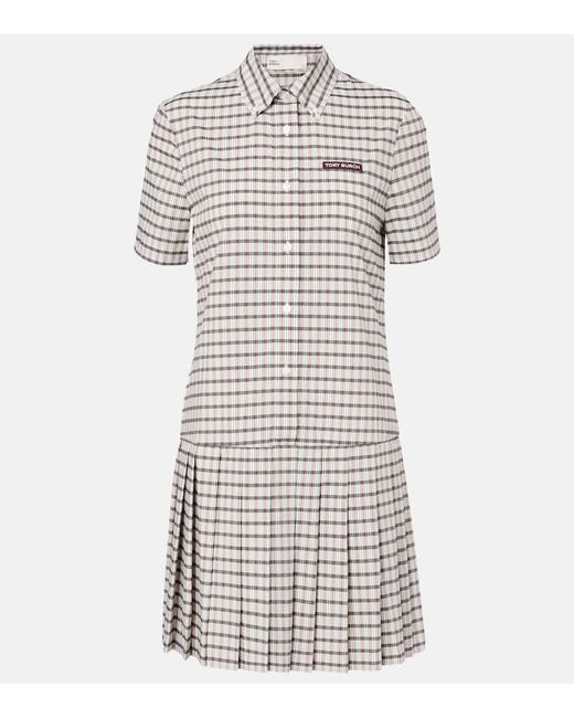 Tory Burch White Plaid Pleated Minidress