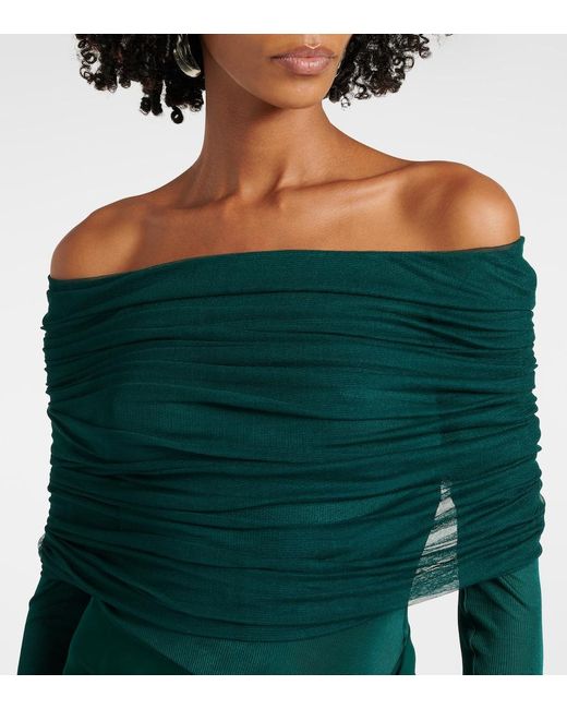 Christopher Esber Green Sonora Ruched Silk Tulle-Trimmed Maxi Dress