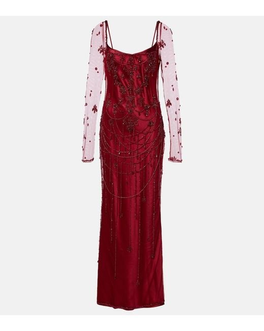 Clio Peppiatt Red Chandelier Embellished Tulle Gown