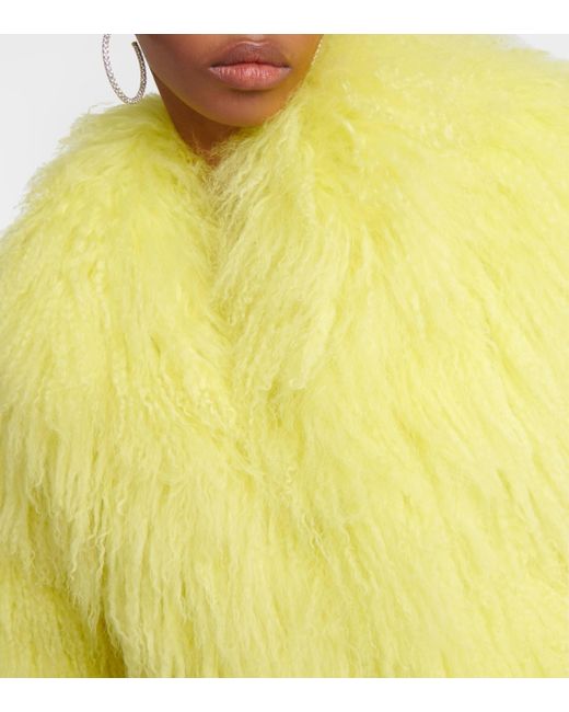 The Attico Yellow Faux Fur Cropped Coat
