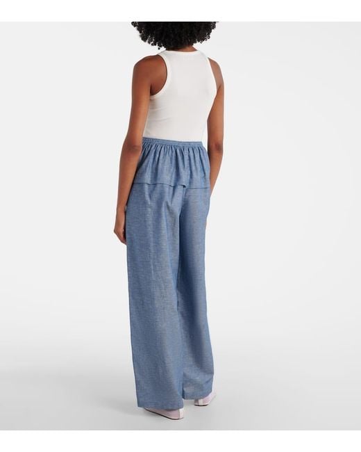 Alaïa Blue Cotton And Linen Wide-Leg Pants