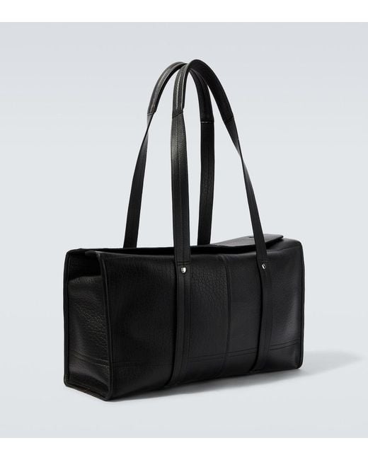 Lemaire Black Soft Gear Leather Tote Bag for men