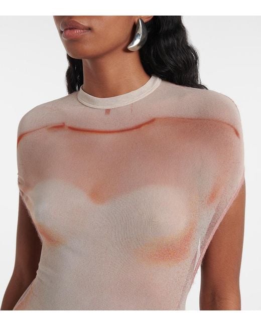 Jean Paul Gaultier Pink Bedrucktes Maxikleid Le Classique Aus Mesh