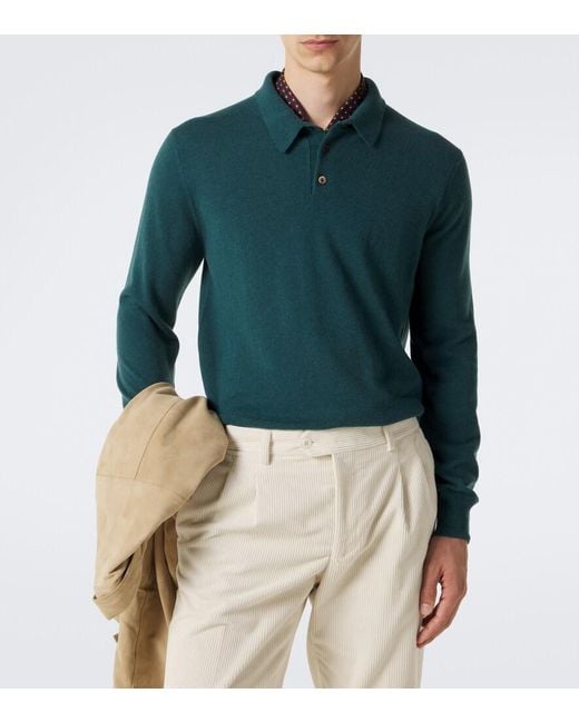 Rubinacci Green Cashmere Polo Sweater for men