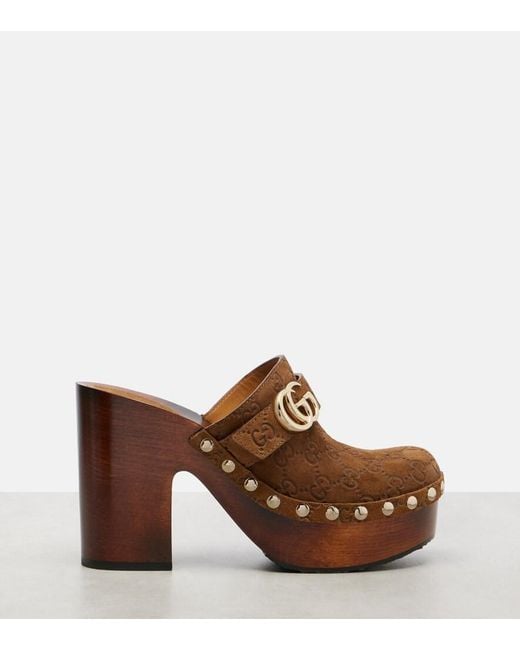 Gucci Brown Double G Gg Suede Clogs