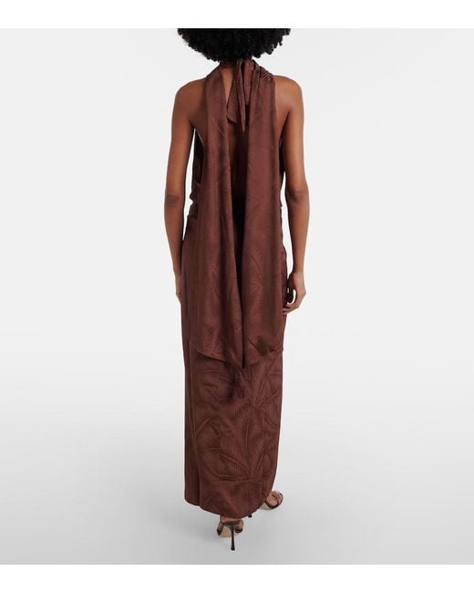 Johanna Ortiz Brown Halterneck Jacquard Maxi Dress