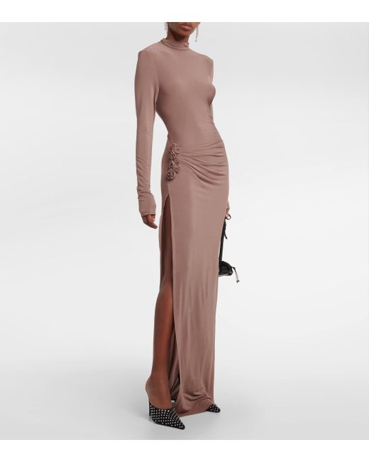 Magda Butrym Brown Floral-applique Jersey Maxi Dress