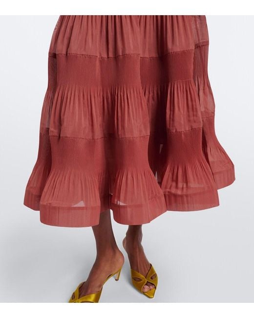Zimmermann Pleated Tiered Midi Skirt