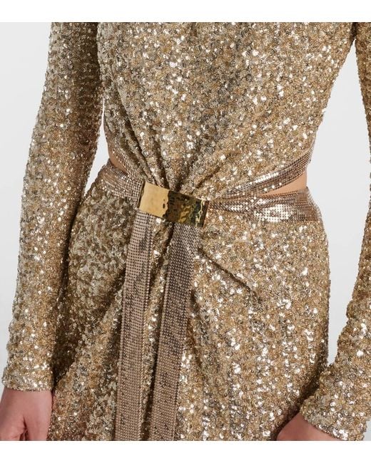 Rabanne Natural Sequined Gathered Gown