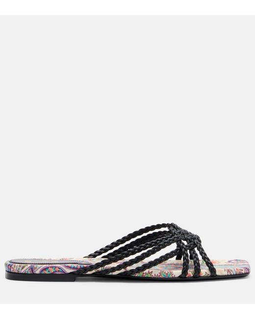 Etro White Canvas-Trimmed Printed Leather Slides