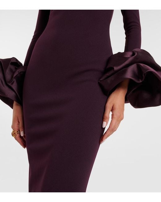 Solace London Purple Viviana Satin-Trimmed Gown