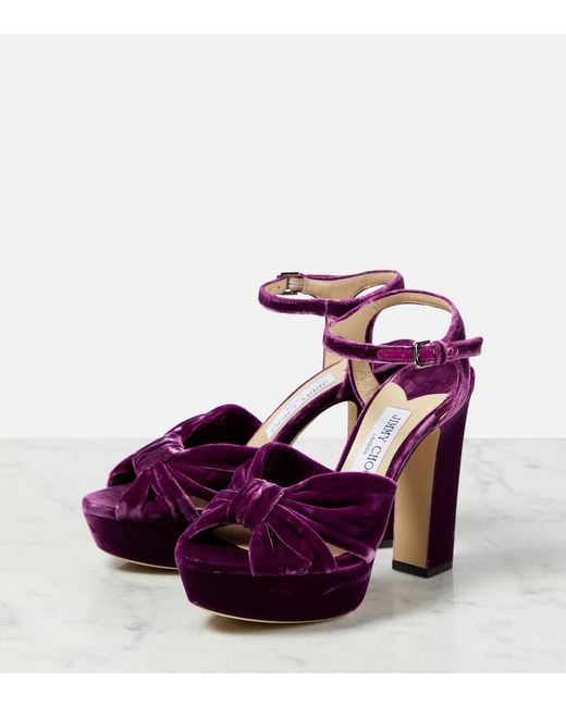 Jimmy Choo Purple Heloise 120 Velvet Peep-Toe Pumps