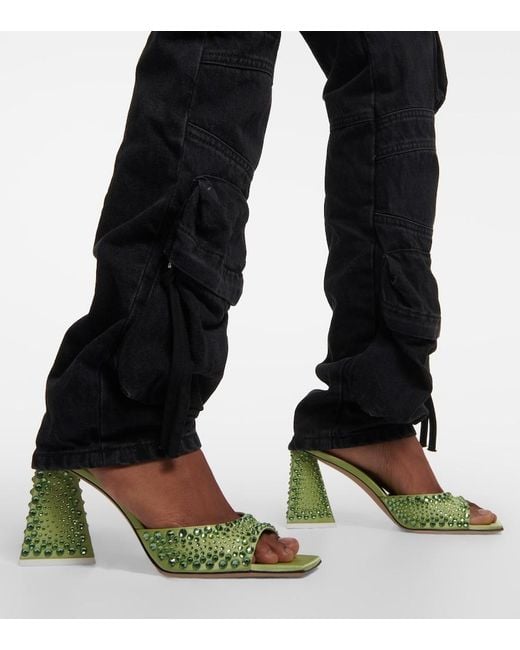 The Attico Green Mini Devon Embellished Satin Mules