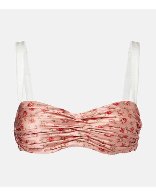 Dolce & Gabbana Red Floral Draped Silk Satin Bra