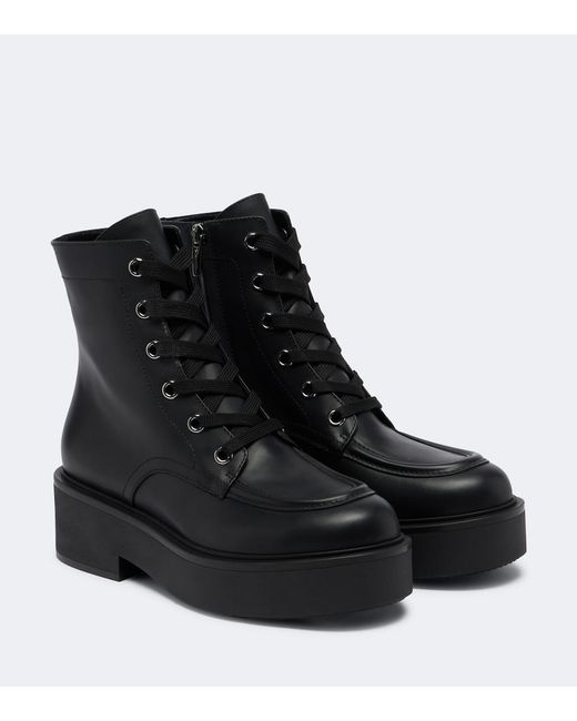 Gianvito Rossi Black Leather Lace-Up Boots