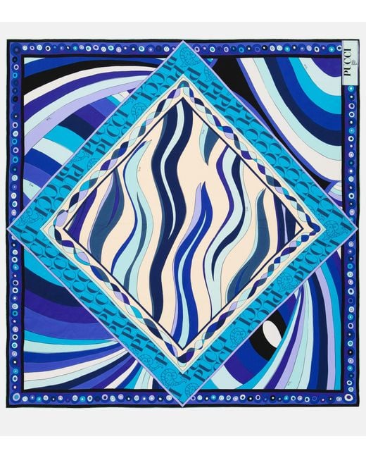 Emilio Pucci Printed Silk Scarf in Blue