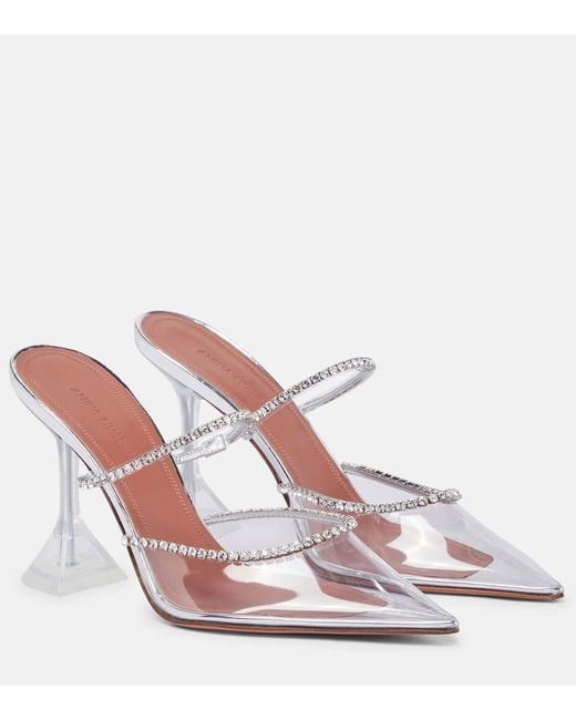 AMINA MUADDI Pink Gilda Embellished Pvc Mules