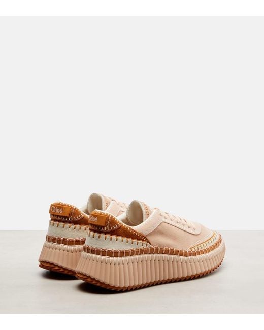 Chloé Pink Nama Suede Platform Sneakers