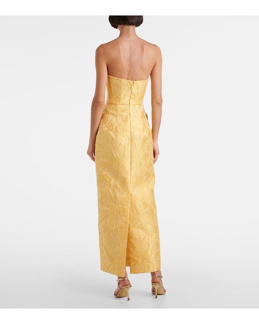 Monique Lhuillier Yellow Floral Jacquard Cocktail Dress