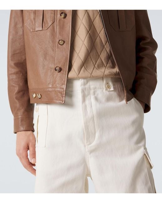 Brunello Cucinelli Natural Cotton And Linen Canvas Cargo Shorts for men