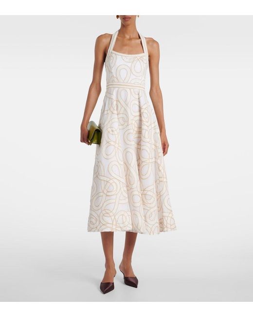 Rebecca Vallance White Irena Embroidered Halterneck Midi Dress