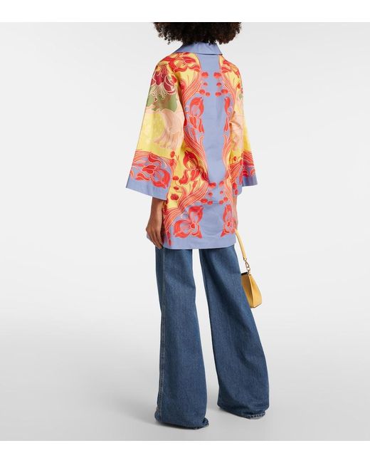 Etro Orange Printed Cotton-Blend Shirt