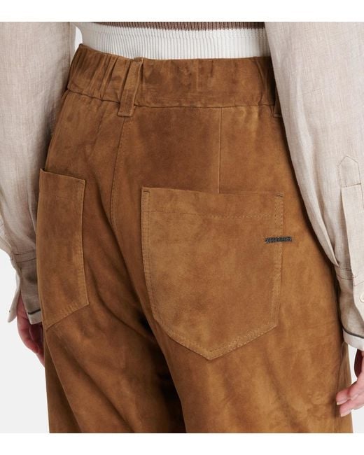 Brunello Cucinelli Brown Suede Straight Pants