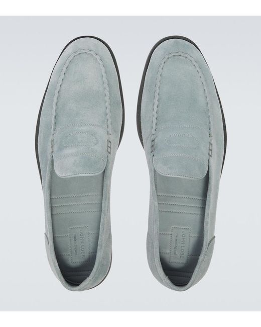 John Lobb Blue Pace Suede Loafers for men