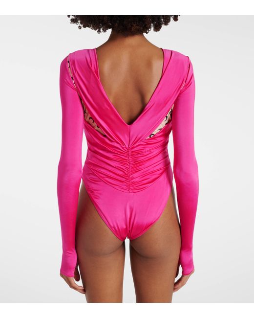 MARINE SERRE Pink Regenerated Jersey Bodysuit