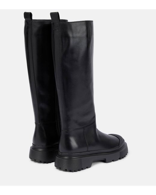 Hogan Black Leather Knee-high Boots