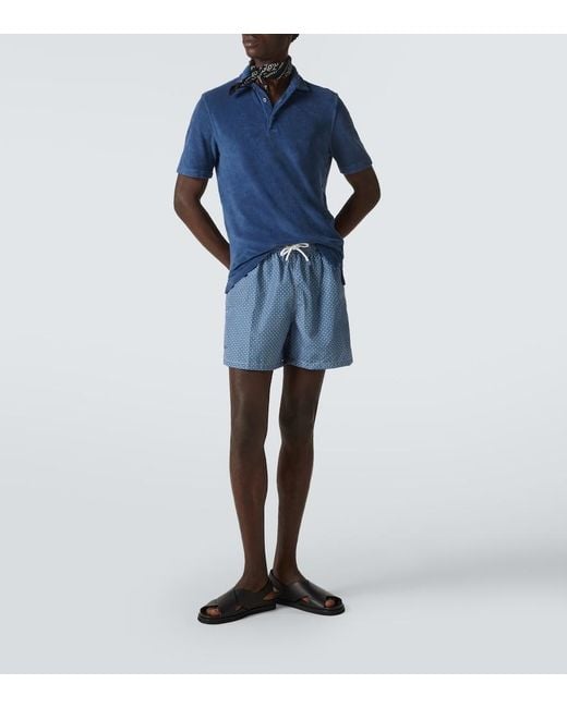 Fedeli Blue Mondial Cotton Terry Polo Shirt for men