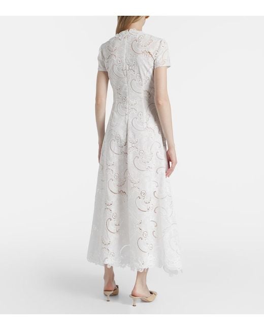 Oscar de la Renta White Guipure Lace Midi Dress