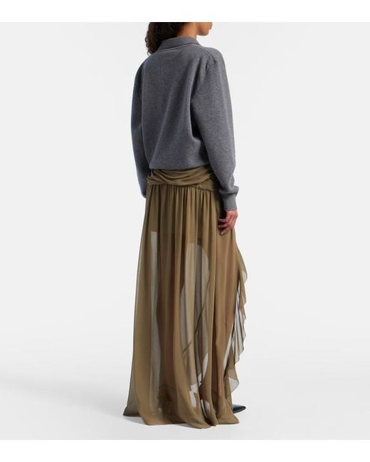 JACQUES WEI Natural Asymmetric Draped Maxi Skirt