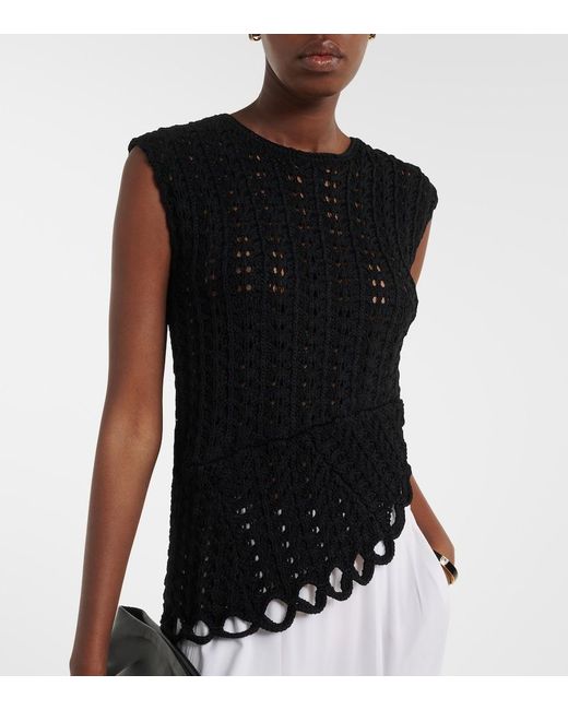 Loulou de Saison Black Saez Asymmetric Scalloped Crochet Top