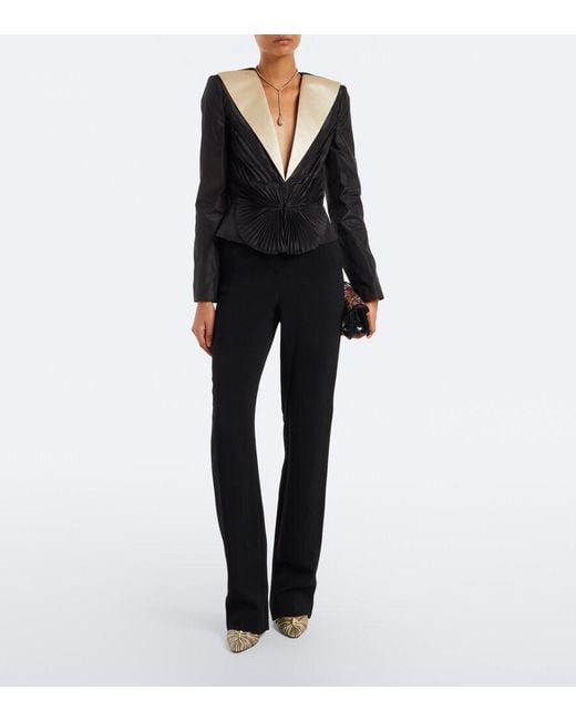 Valentino Black Plisse Silk Taffeta Blazer